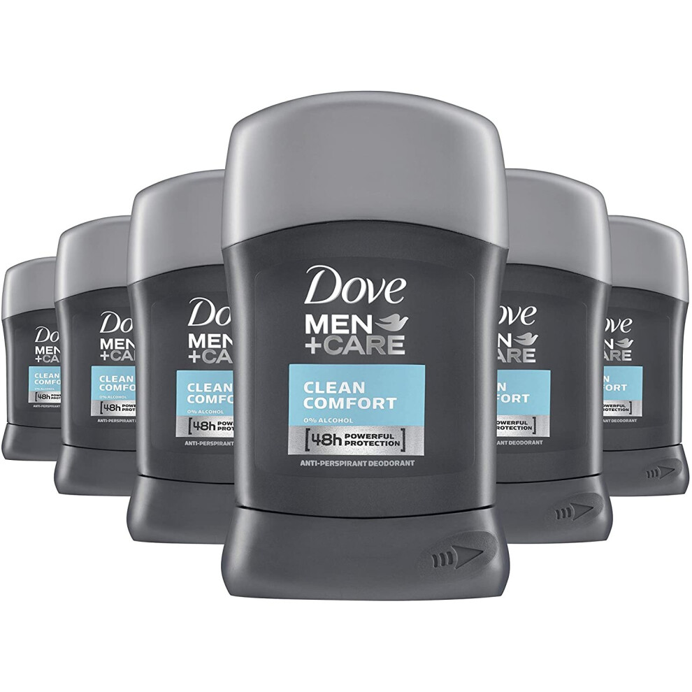 Dove Men+Care Clean Comfort stick deodorant with Â¼ moisturising cream Antiperspirant Deodorant Stick 48-hour sweat protection 50 ml pack of 6