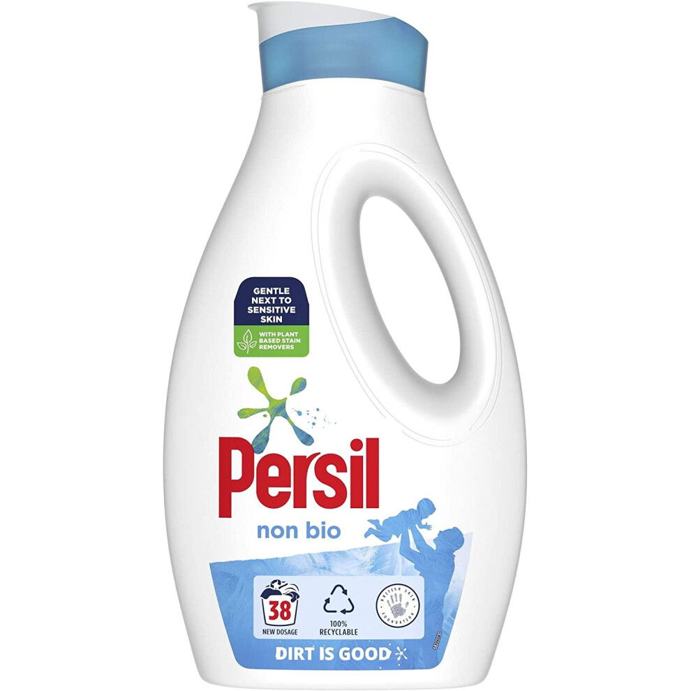 Persil Non Bio Tough On Stains, Gentle Next to Sensitive Skin Laundry Washing Liquid Detergent 100% Recyclable Bottle 38 Wash 1.026 Litre
