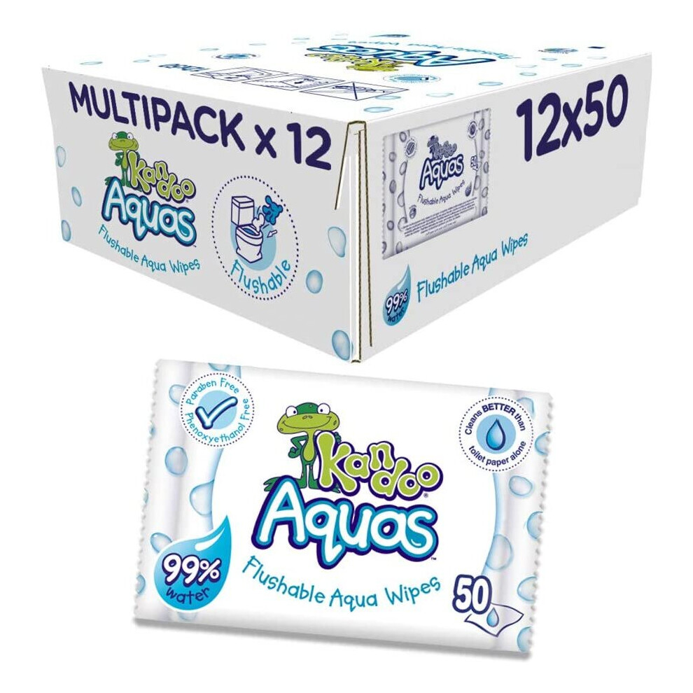 Aquas Flushable Aqua Wipes, Pack Of 12, Total 600 Wipes Kandoo
