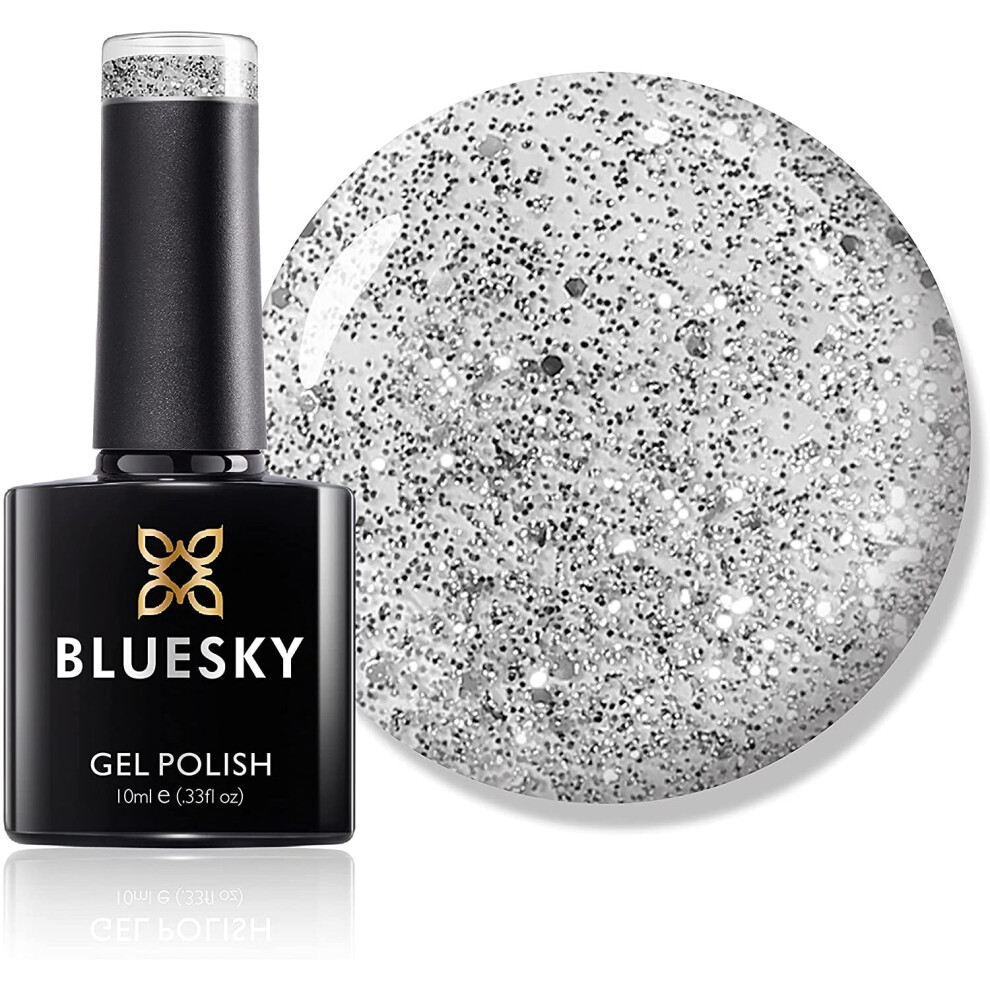 Bluesky Silver,Grey Gel Nail Polish, Silver Glitter Explosion 80573, Glitter, Grey, Light, Silver, Long Lasting, Chip Resistant, 10 Ml (Requires Drying Under Uv