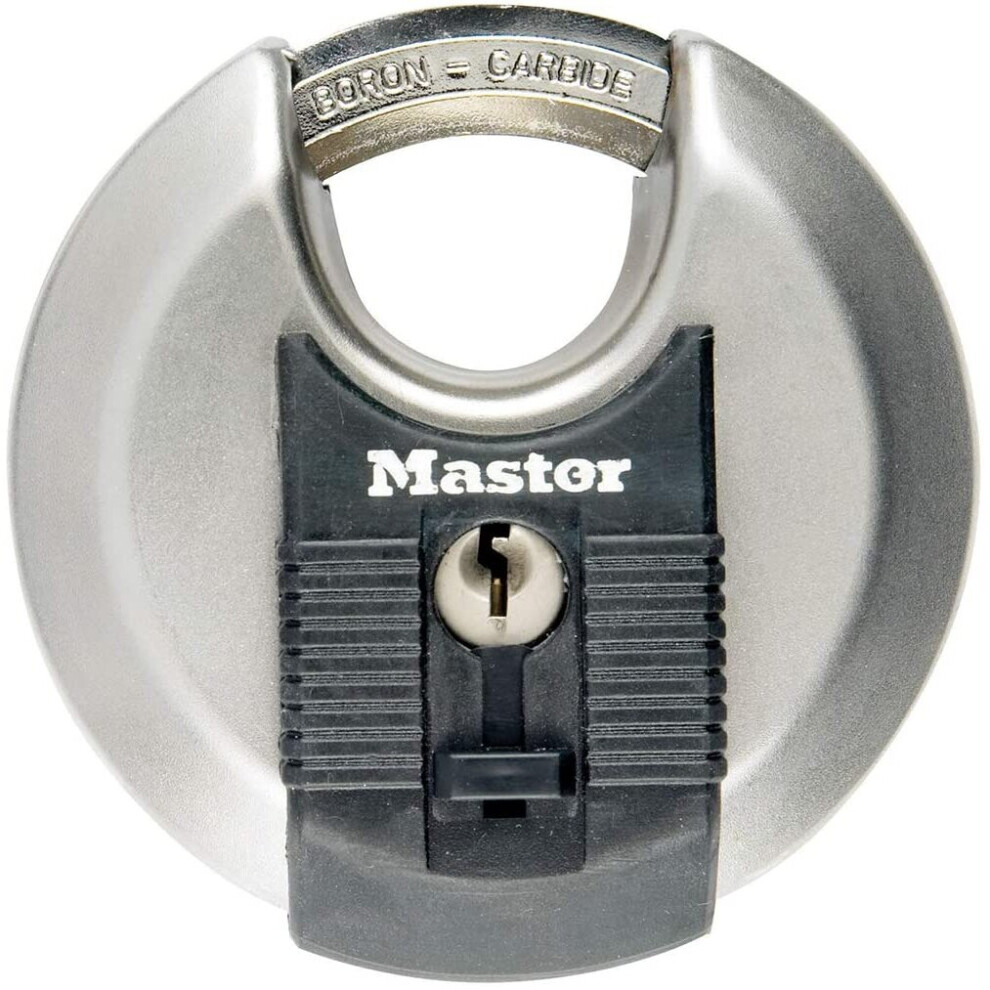 MASTER LOCK Heavy Duty Disc Padlock [Key] [Stainless Steel] [Outdoor] M40EURD - Best Used for Storage Units, Sheds, Garages, Trailers and More