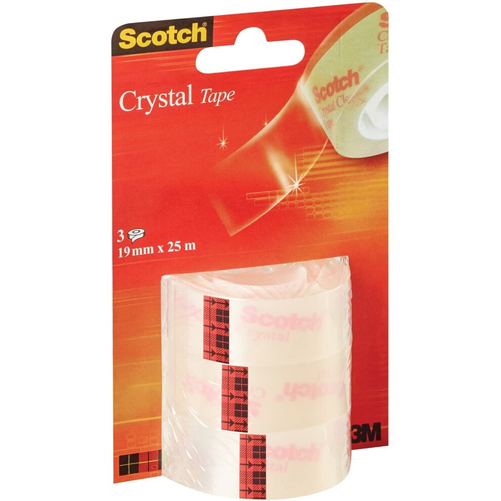 Scotch Crystal Tape - 3 Rolls - 19 mm x 25 m - Glossy-Finish Transparent Tape for School, Home and Office