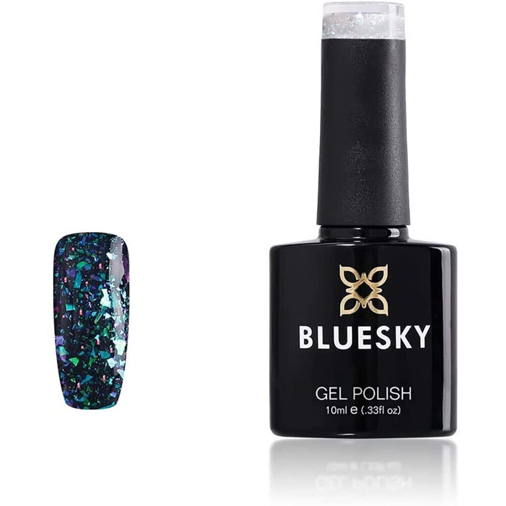 Bluesky Gel Nail Polish, Galaxy 08, Twilight Zone, Clear Coat with the Galaxy Colored Flakes, Glitter, 10ml (Requires Curing Under UV LED Lamp)