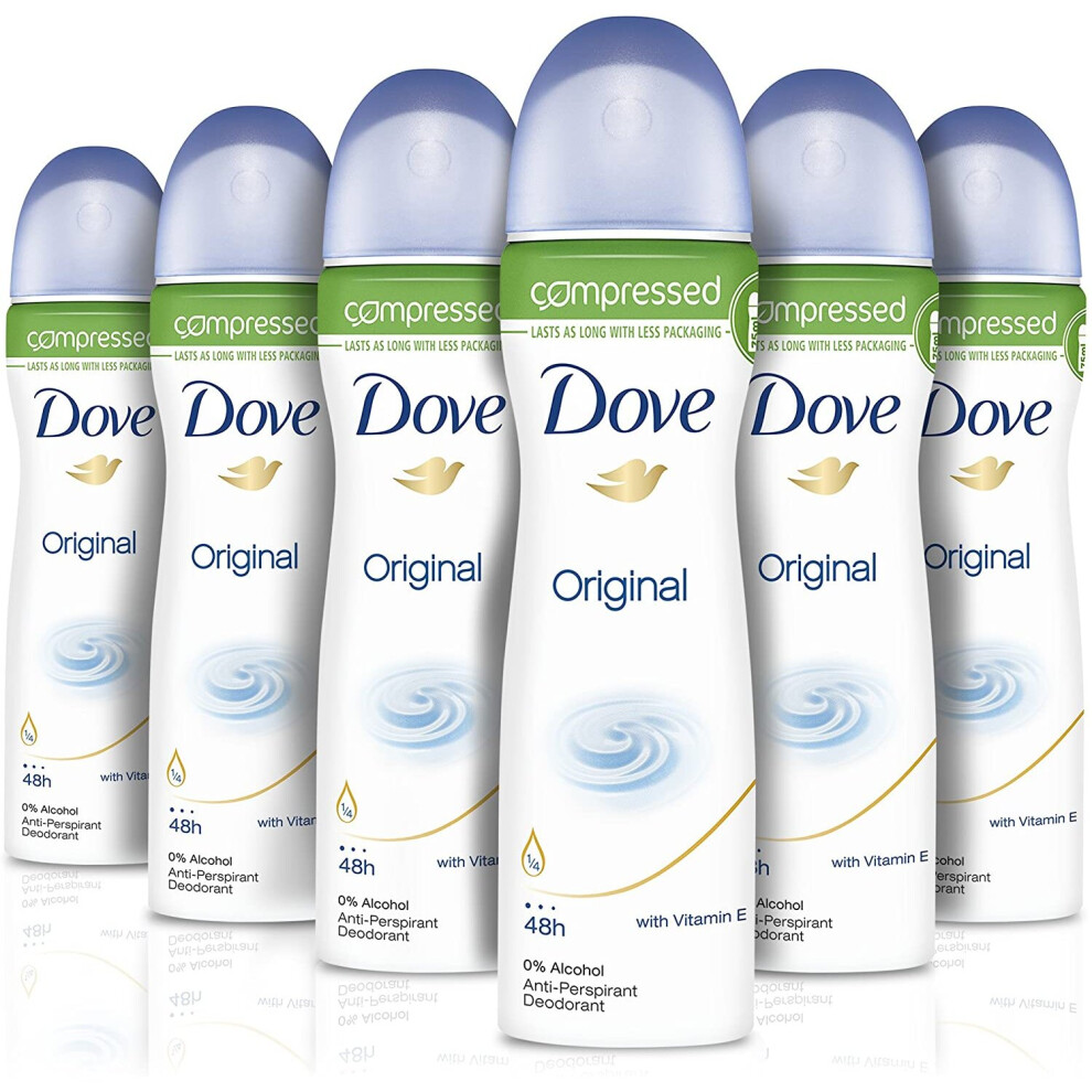 Dove Original Strong Antiperspirant Aerosol Spray, Anti-Sweat Deodorant For Men And Women For A Cool, Fresh And Clean Fragrance 48 Hour Protection (6