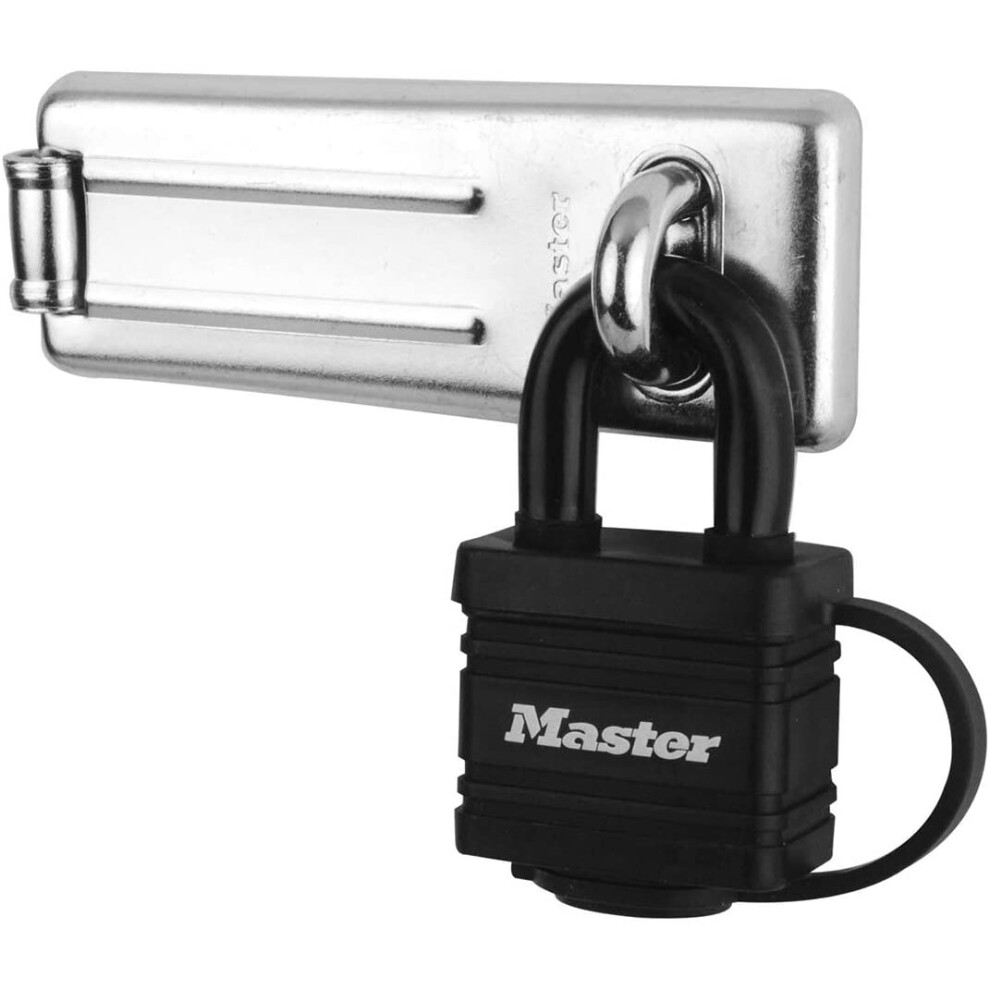 Master Lock 7804704EURD Pack Including Door Hasp and Keyed Padlock, Black