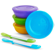 Munchkin Love - a - Bowls - Food Storage Container 4 bowls / Lid + 2 Spoons, multicolour