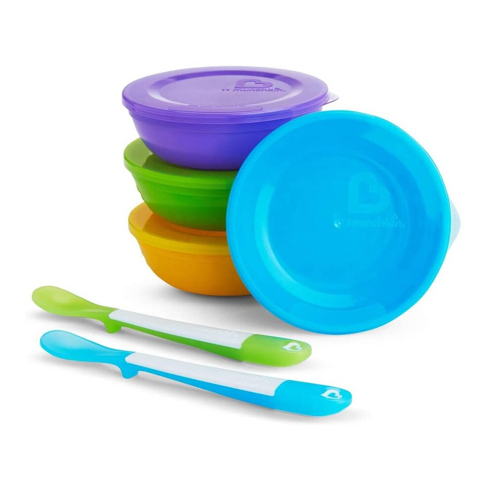 Munchkin Love - a - Bowls - Food Storage Container 4 bowls / Lid + 2 Spoons, multicolour