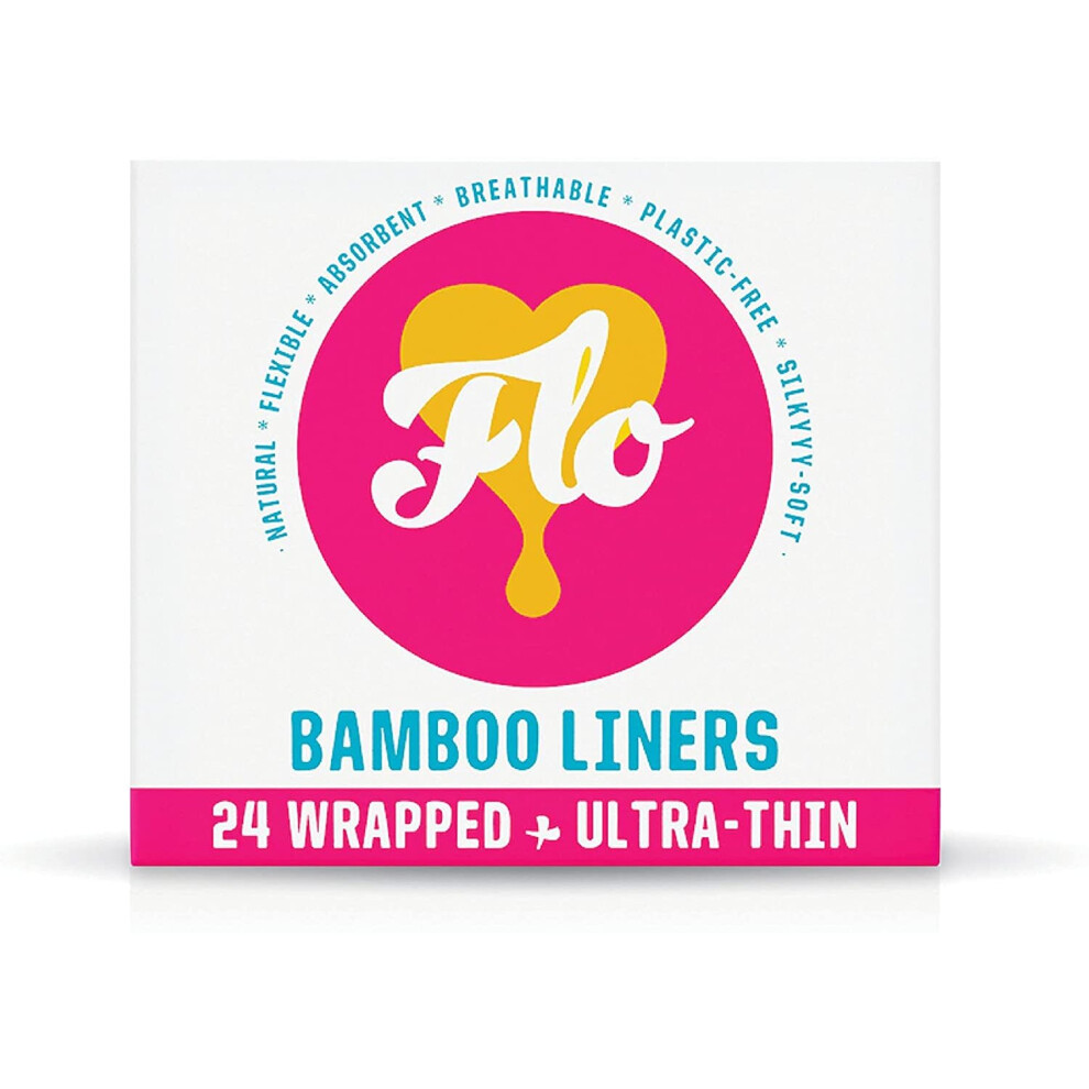 Flo Organic Bamboo Panty Liners Slim, Individually Wrapped, Biodegradable And Plastic Free, 24 Count