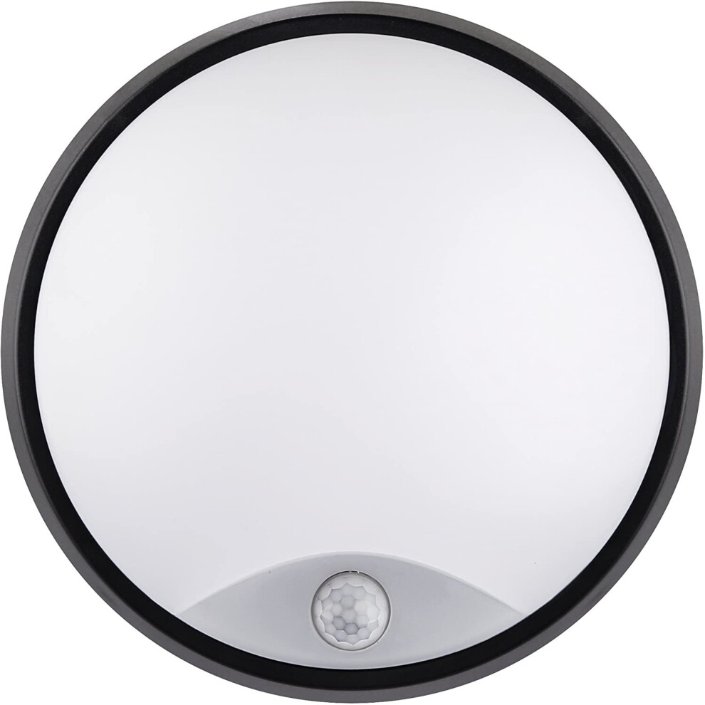 Luceco Eco Round Bulkhead Led Lighting With Pir Motion Sensor, Black And White Bezel, 21.5 Cm, 10 Watts