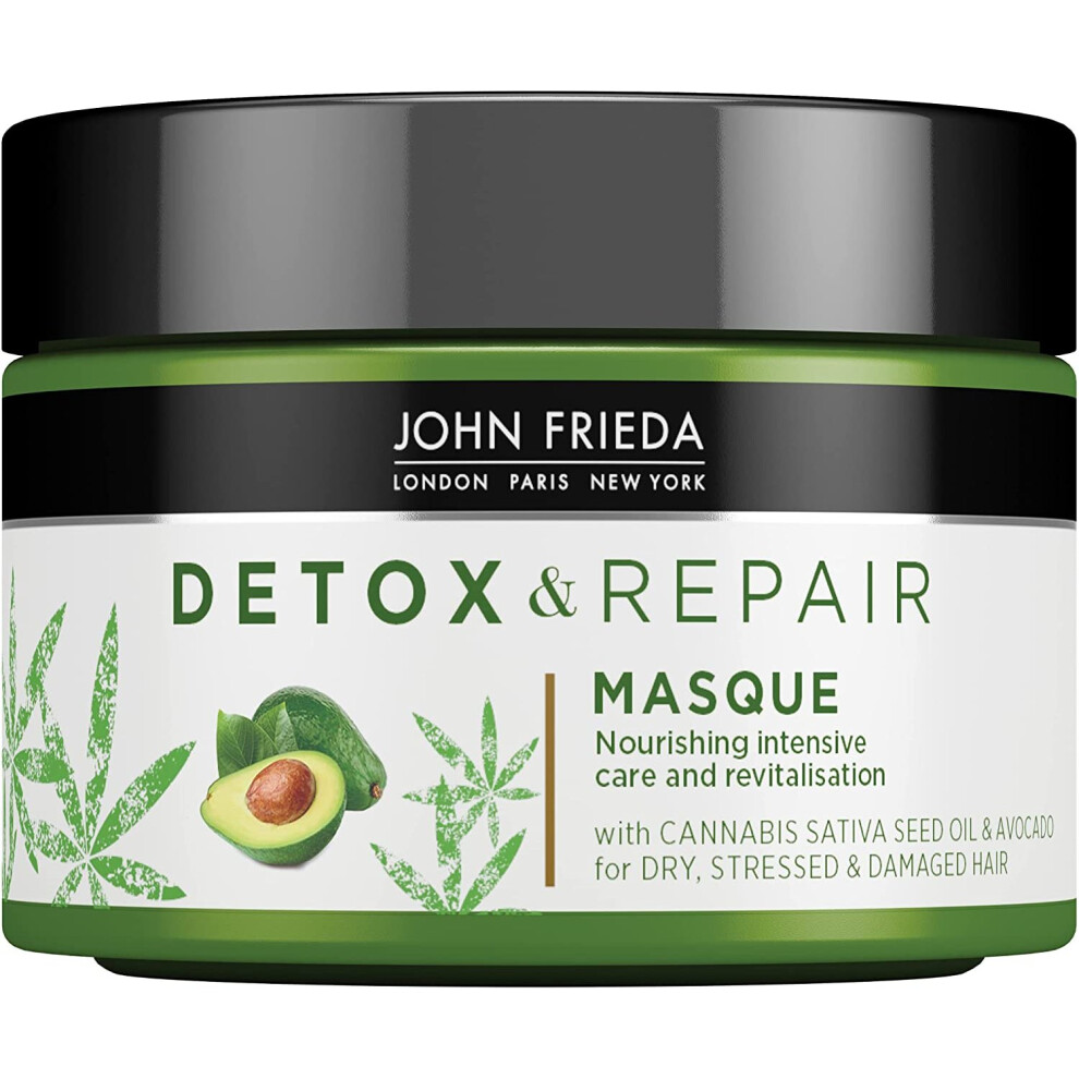 John Frieda Detox & Repair Masque for Dry, STRESSED & Damaged Hair with Avocado Oil and Green Tea, 250 ml