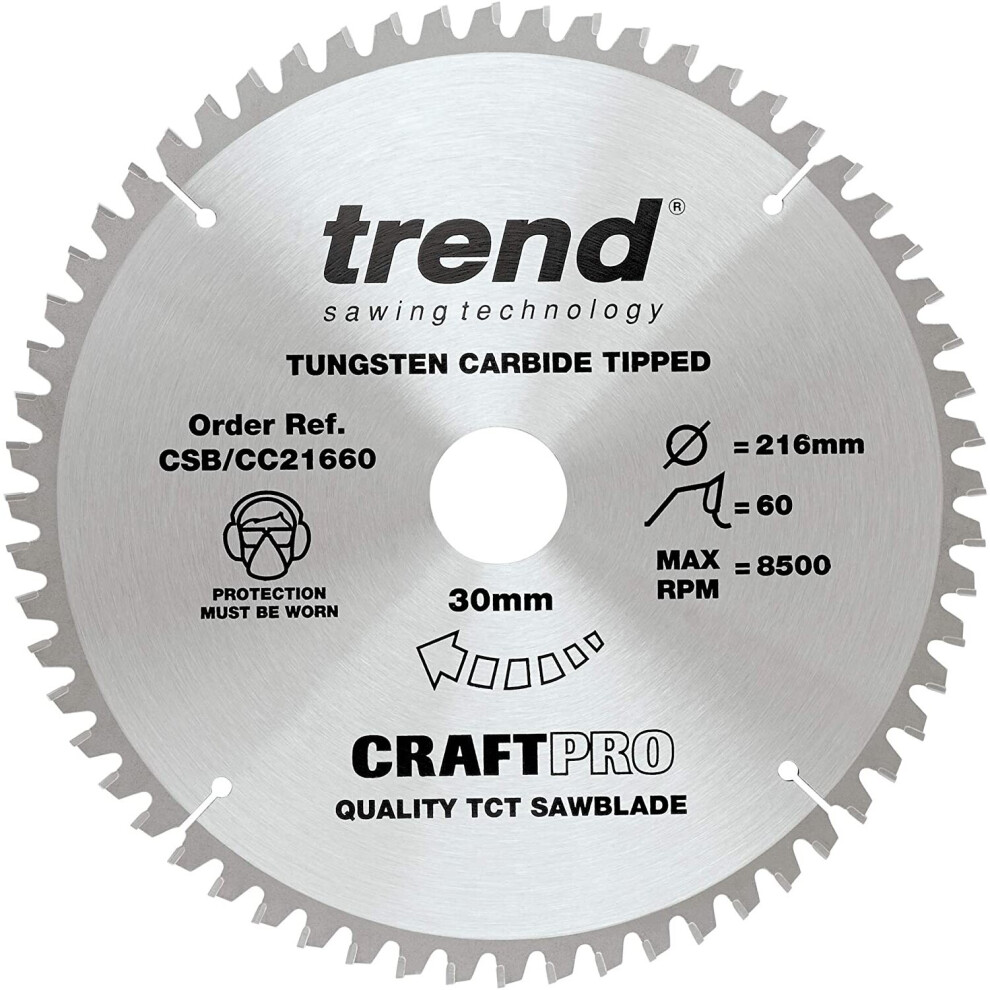 Trend Csb/Cc21660 Craft Pro Negative Hook Crosscutting Tct Circular Blade Ideal For Festool Kapex, Dewalt, Makita, And Bosch Mitre Saws, Tungsten