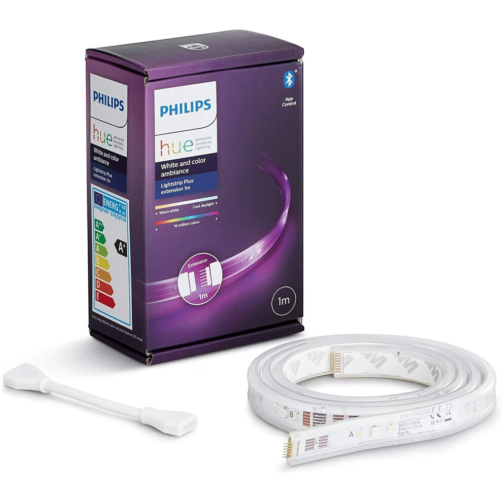 Philips Hue Lightstrip Extension V4 [1 M] And Colour Ambiance Smart Led Kit With Bluetooth, Compatible With Alexa, Google Assistant And Apple White