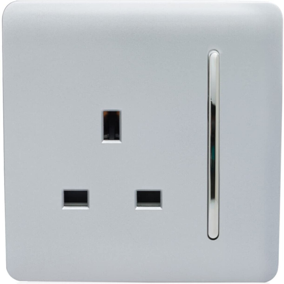 Trendi 1 Gang Artistic Modern Glossy 13 Amp Switched Tactile Plug Socket - Silver