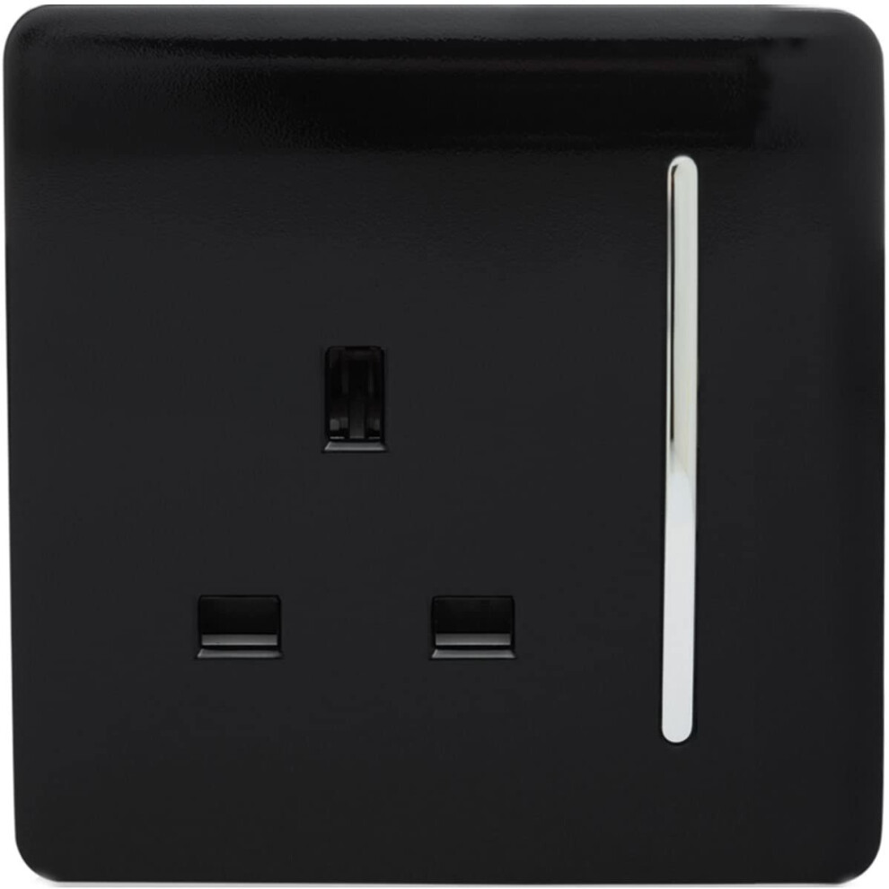 Trendi Switch ART-SKT13BK Trendi 1 Gang Artistic Modern Glossy Switched Tactile Plug Socket - Black