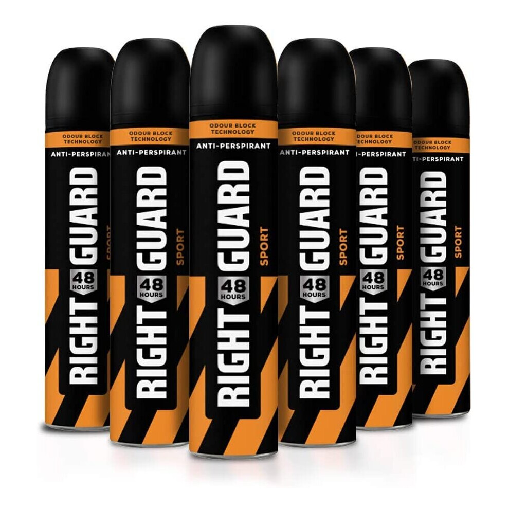 Right Guard Mens Deodorant, Total Defence 5 Sport 48H High-Performance Anti-Perspirant Spray, Multipack 6 x 250 ml