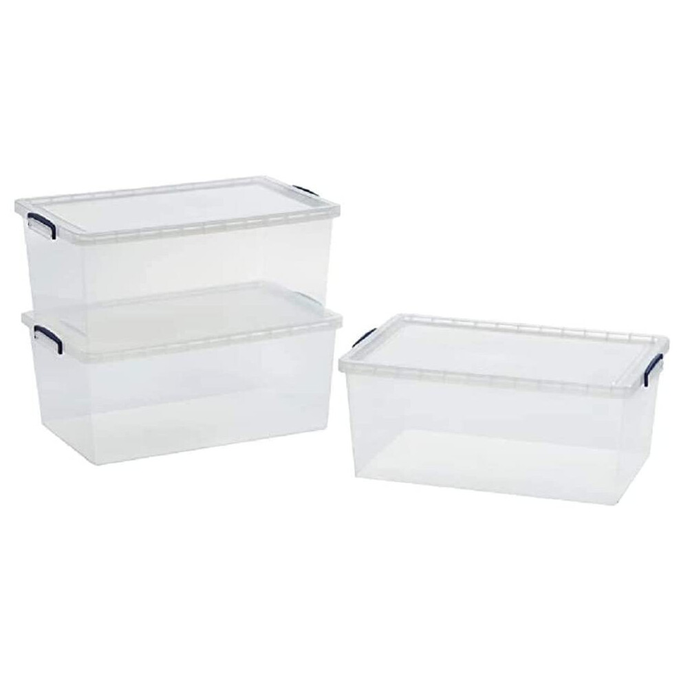 Really Useful Products 62 Litre Box, Nestable Clear, Transparent Clear, Pack of 3 in Card