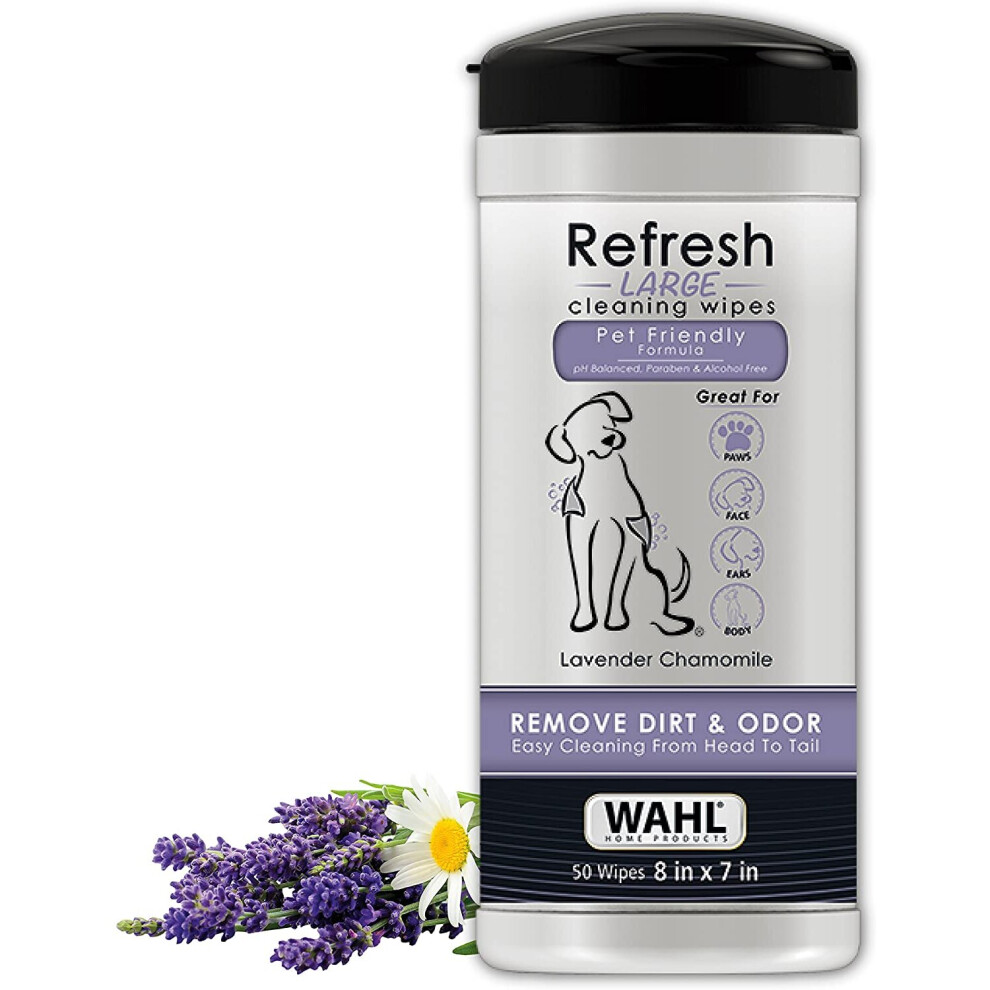 Wahl Dog Wipes Refresh Cleaning Wet Wipes, Remove Pets At Home Dirt and Odors, pH balanced, alcohol free and paraben free, 50 Wipes, Lavender