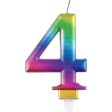 Unique 19634 Birthday Candle Number 4-3.54" | Rainbow | Metallic | 1 Pc