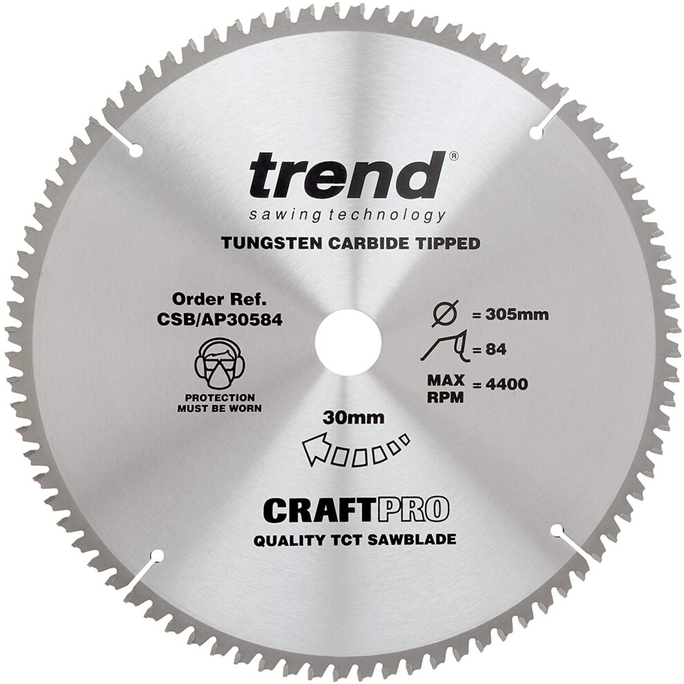 Trend Csb/Ap30584 Craft Pro Worktop Tct Blade For Aluminium Or Plastic And Makita, Dewalt, Or Bosch Circular Saws, Tungsten Carbide Tipped, 305Mm X 84