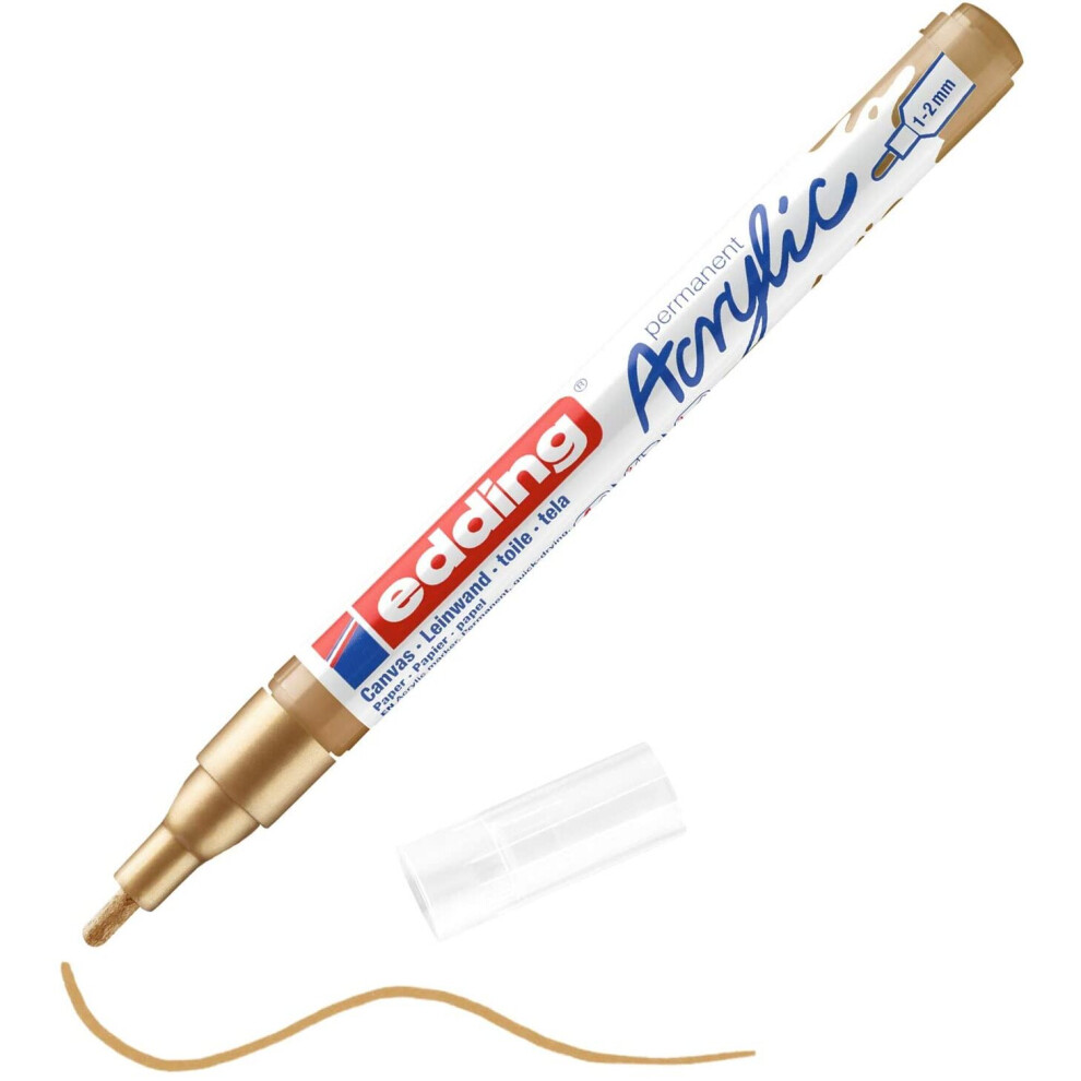 edding 5300 acrylmarker fijn - goud - 1 waterproof acrylverf marker - fijne punt 1-2mm - acrylverf pen voor canvas