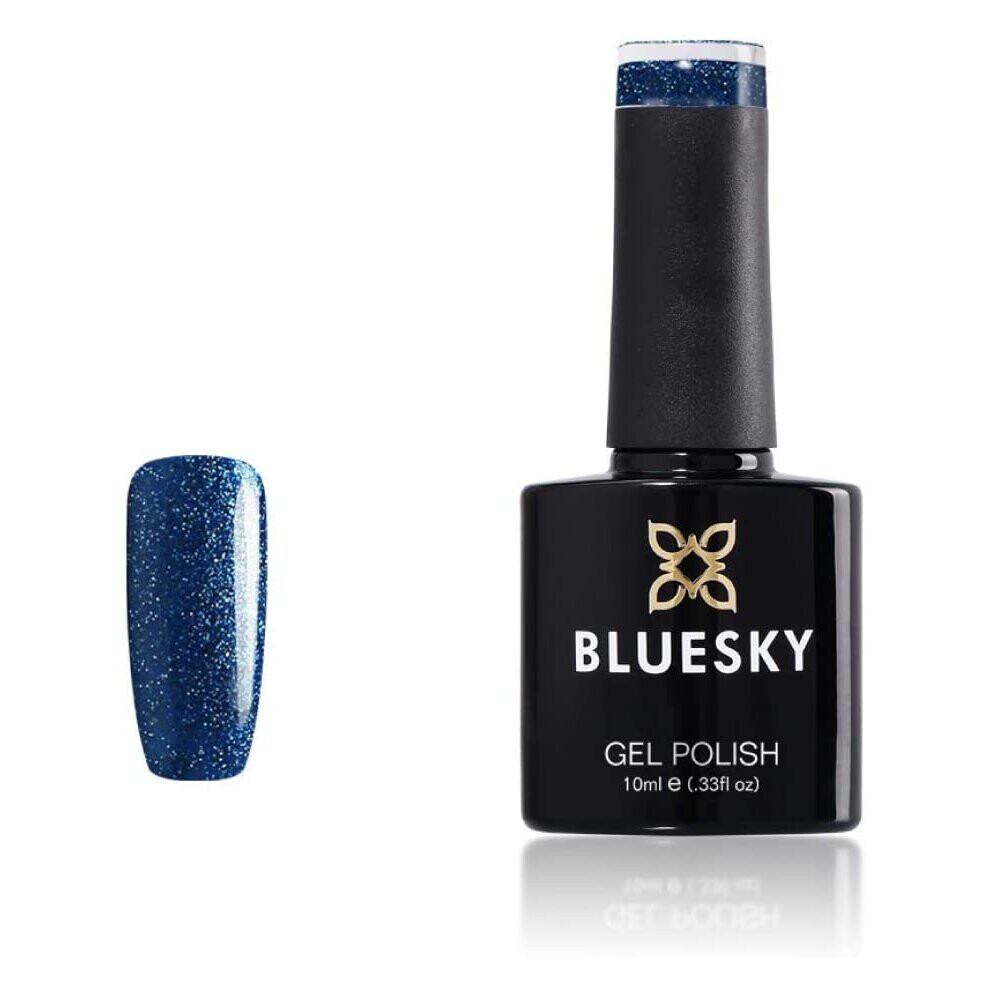 Bluesky Gel Nail Polish, Skinny Dip Vip07, Dark Blue Glitter, Long Lasting, Chip Resistant, 10 ml (Requires Drying Under UV LED Lamp)