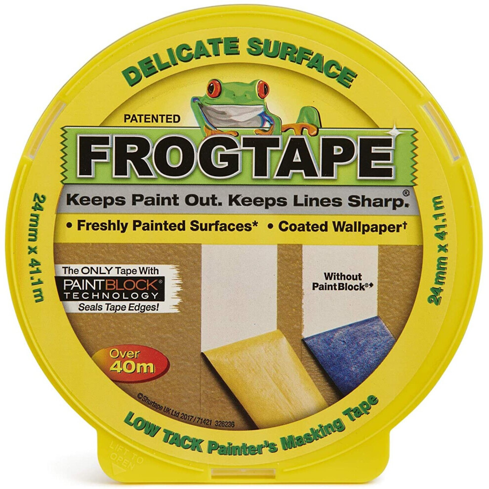 Frog Tape Yellow Delicate Surface Painters Masking Tape 24mm x 41.1m. Indoor painting and decorating for sharp lines and no paint bleed