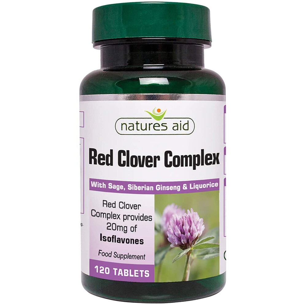 Natures Aid Red Clover Complex, Isoflavones with Sage, Siberian Ginseng & Liquorice, Vegan, 120 Tablets