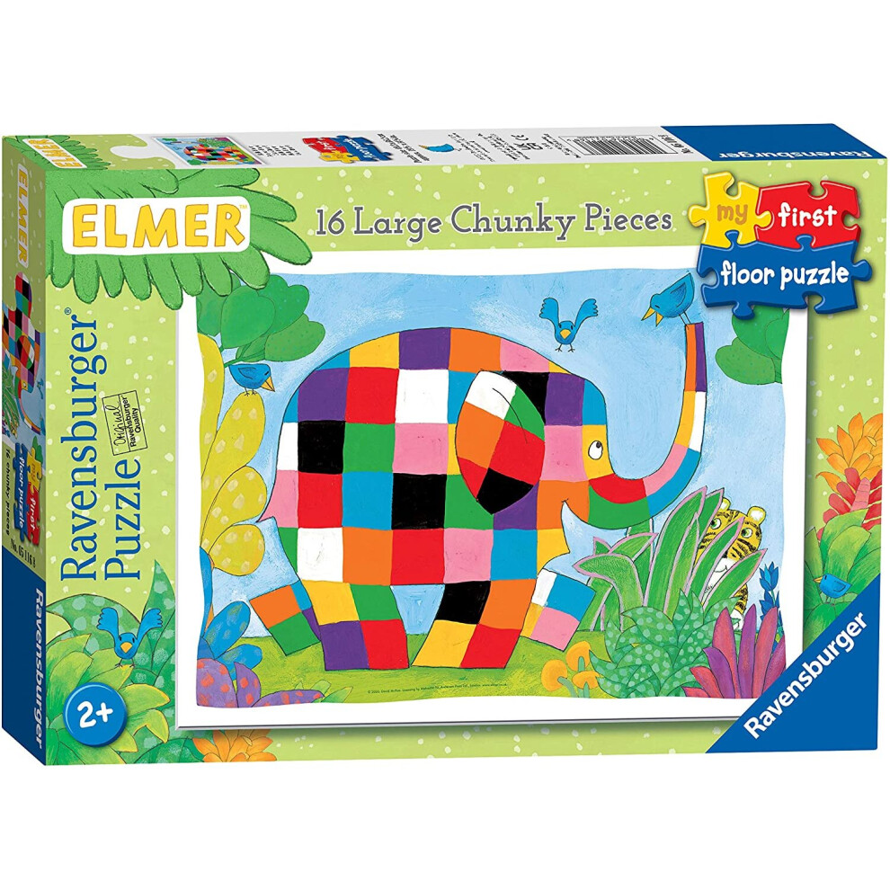 Ravensburger Elmer - My First Floor Puzzle - 16 Piece Jigsaw Puzzles for Kids - Educational Toddler Toys Age 24 Months and Up (2 Years Old)