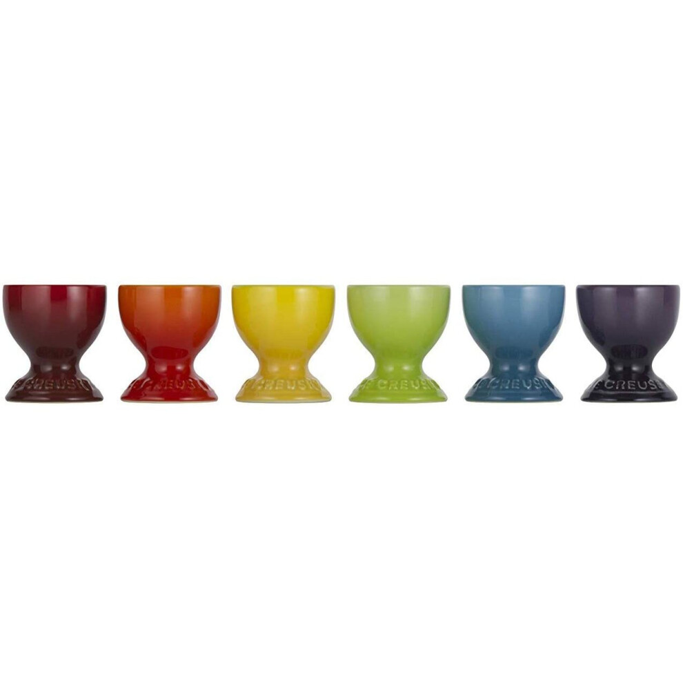 Le Creuset Stoneware Rainbow Egg Cups, Set Of 6, Cherry, Volcanic, Soleilitre, Palm, Teal And Ultra Violet