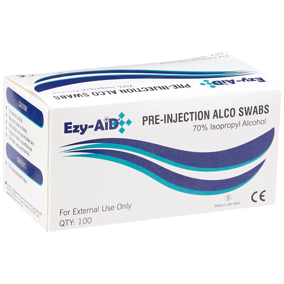 Ezy-Aid 100 Pre Injection Alcohol Skin Cleansing Wipes Swabs, 70% Alcohol Wipes