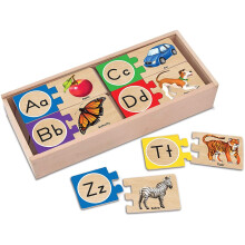 Melissa & Doug 12541 Doug Self-Correcting Alphabet Letter Puzzles Developmental Toys, Wooden Storage Box, Detailed Pictures, 52 Pieces, Multicolor,