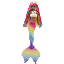 Poup  e Barbie Dreamtopia Sir  ne magique arc-en-ciel avec cheveux arc-en-ciel et yeux marron clair Fonction de changement de couleur activ  e par l