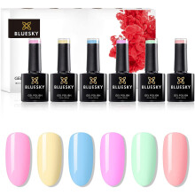 Bluesky Gel Nail Polish Set, Complete Pastel Neon Collection, 6 x 10 ml, Pink, Yellow, Blue, Purple, Green, Peach (Requires Curing Under UV LED Lamp)