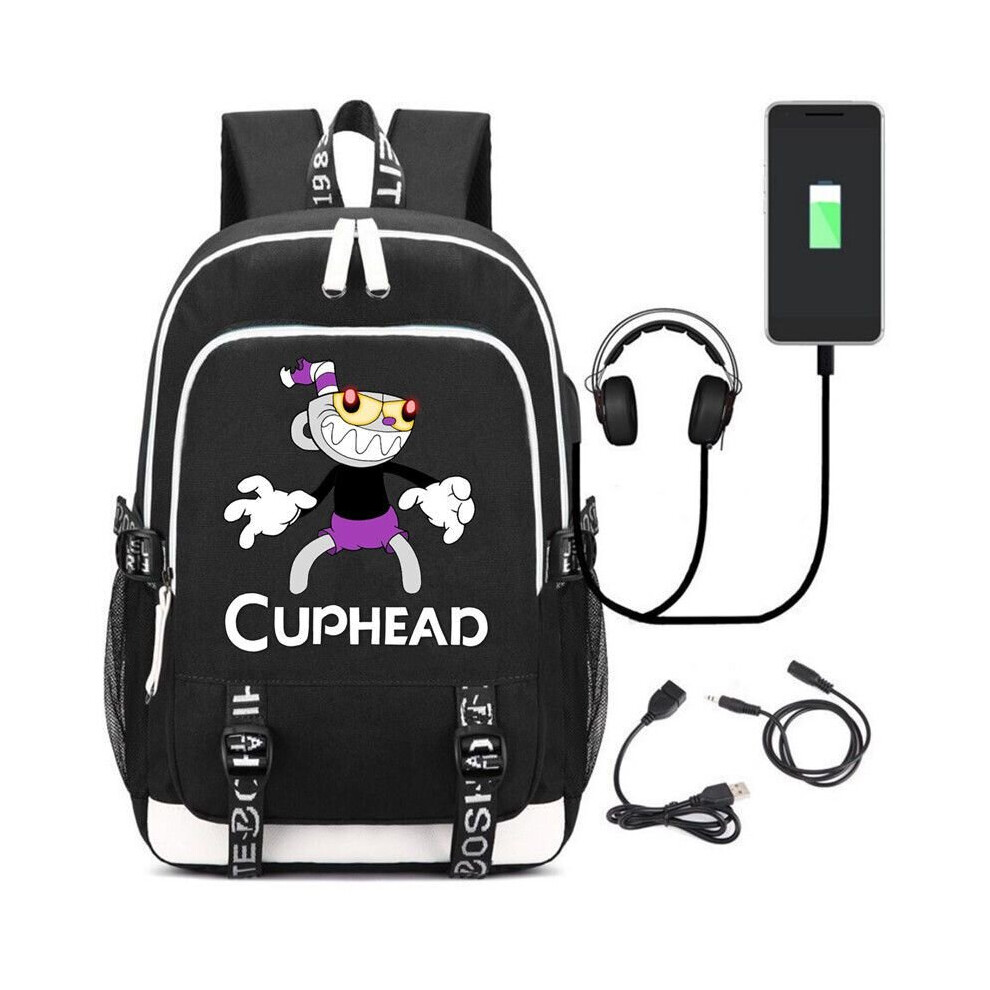 (H) Cuphead Backpack USB Charging Port Schoolbag Men Mochila Laptop Bags