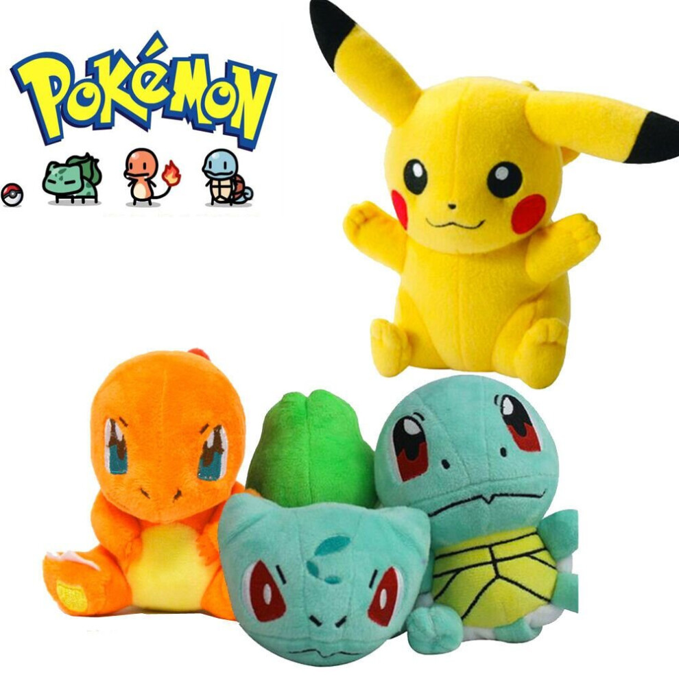 4Pcs/Set Pikachu Bulbasaur Squirtle Charmander Plush Toy Stuffed Doll