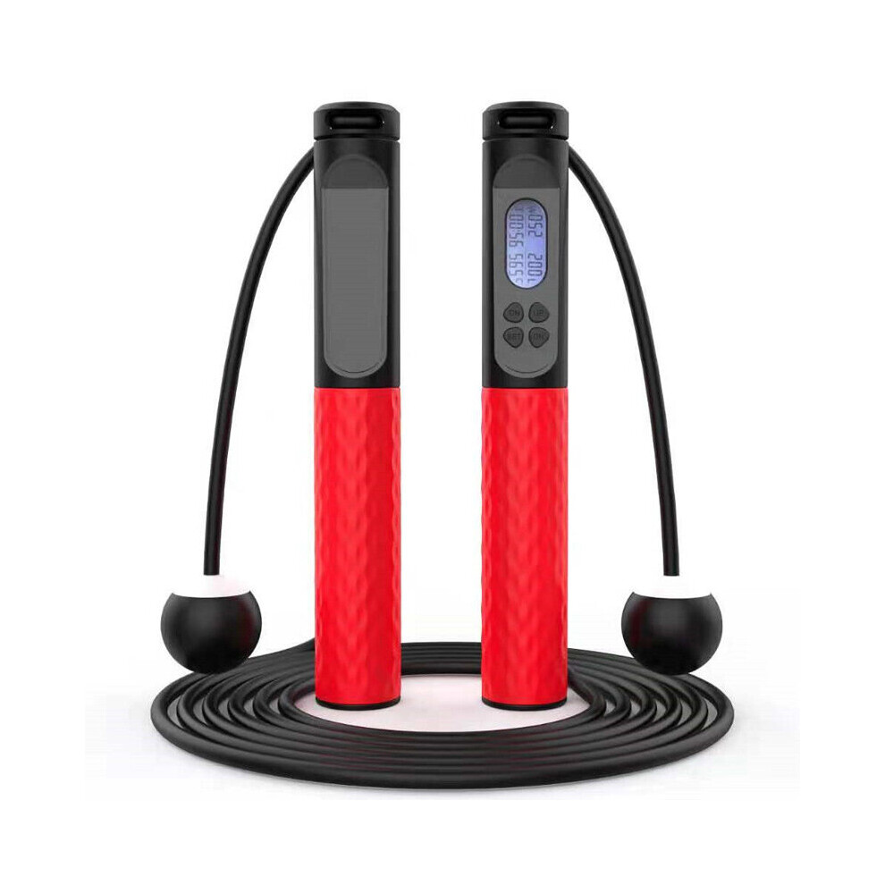 (Red heavier) Smart Cordless Skipping Ropes Jump Rope Counting Exercise Weight-bearing Fitness Indoor Outdoor Exercise