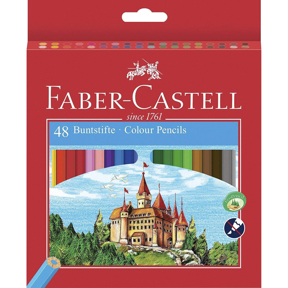 Faber-Castell 120148 Environmentally-Friendly Colouring Pencils 48-Pack Sharpener Cardboard Box Castle