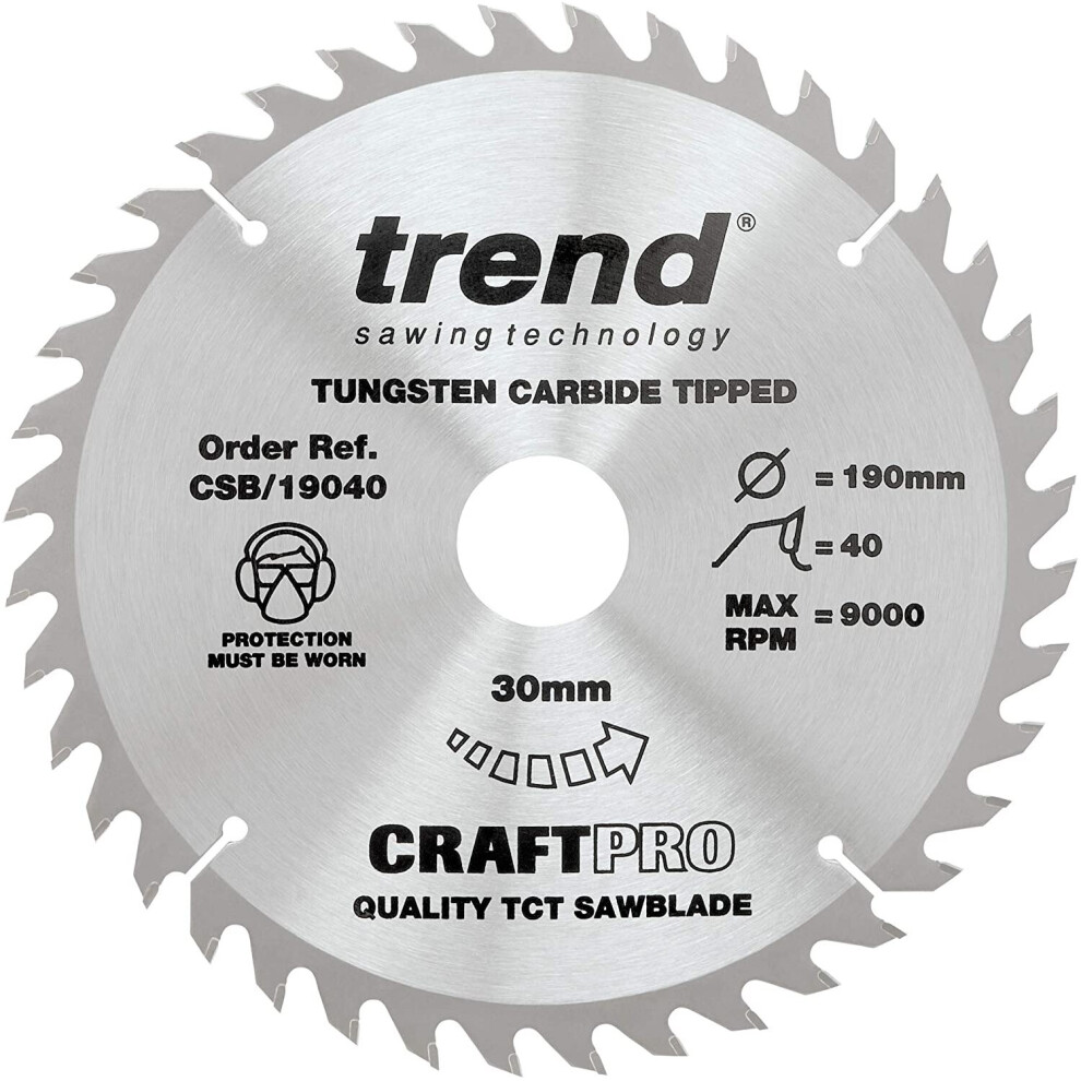 Trend CSB/19040 Craft Pro Combination TCT Blade Ideal for Makita, Bosch, and DeWalt Circular Saws, Tungsten Carbide Tipped, 40 Teeth