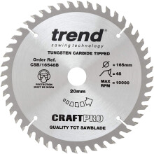 Trend CSB/16548B Craft Pro Trimming Crosscut TCT Blade Ideal for Makita, Dewalt, Bosch, and Evolution Circular Plunge Saws, Tungsten Carbide Tipped,