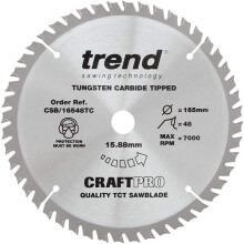 Trend CSB/16548TC Craft Pro Thin Kerf TCT Circular Saw Blade, Tungsten Carbide Tipped, 165mm x 48 Teeth x 15.88mm Bore