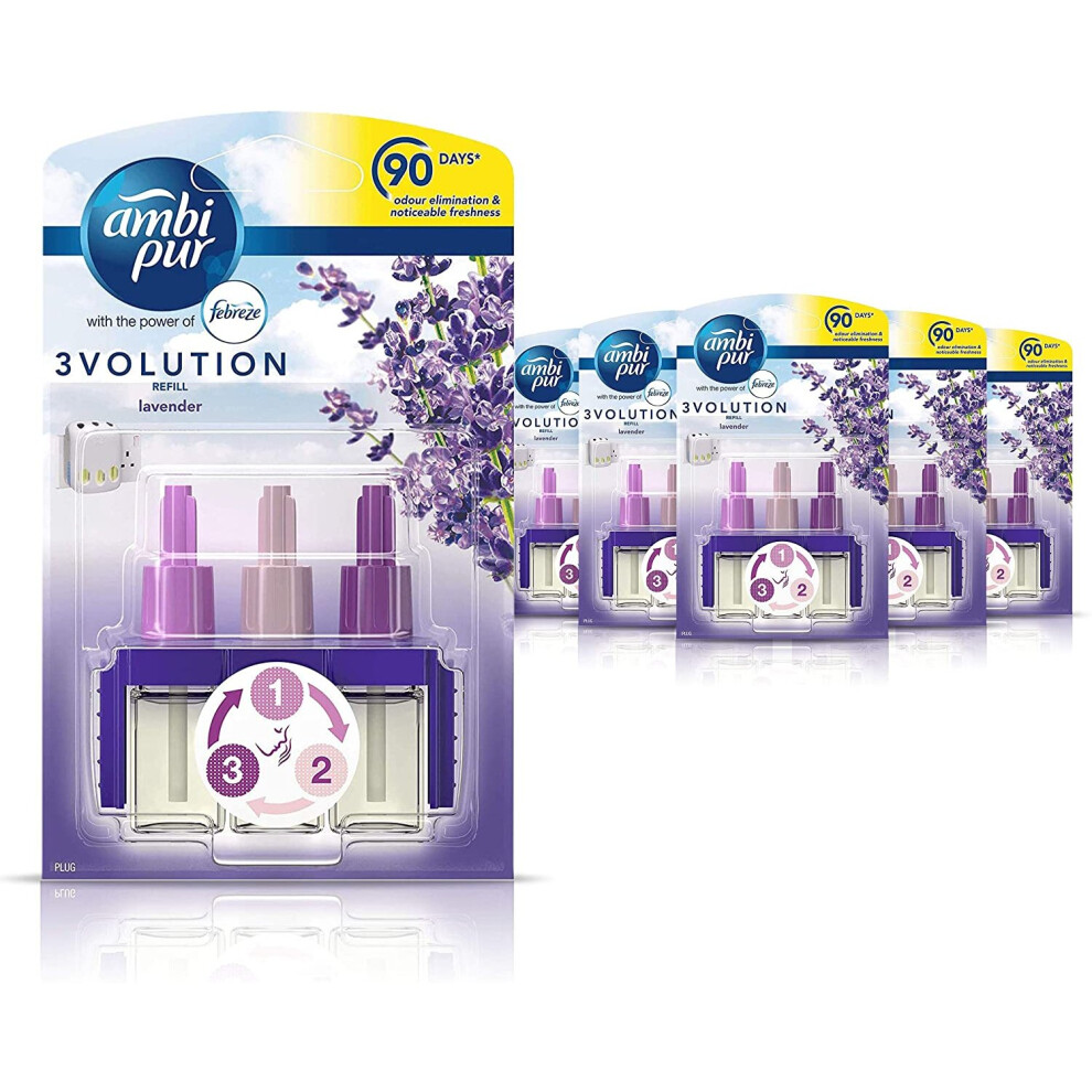 Febreze Ambi Pur 3Volution Air Freshener Plug-In Diffuser Refill, Odour Eliminator, lavender, 120 ml (20 x 6)