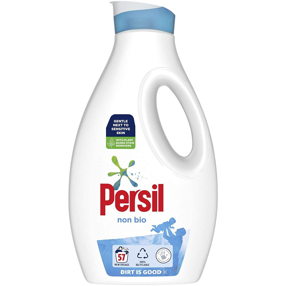 Persil Non Bio Tough On Stains, Gentle Next to Sensitive Skin Laundry Washing Liquid Detergent 100% Recyclable Bottle 57 Wash 1.995 Litre