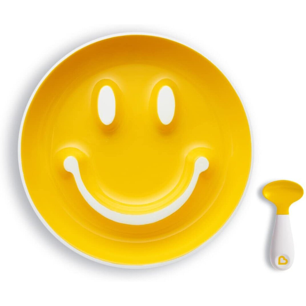 Munchkin Smile 'n Scoop Suction Training Plate and Spoon Set, Yellow