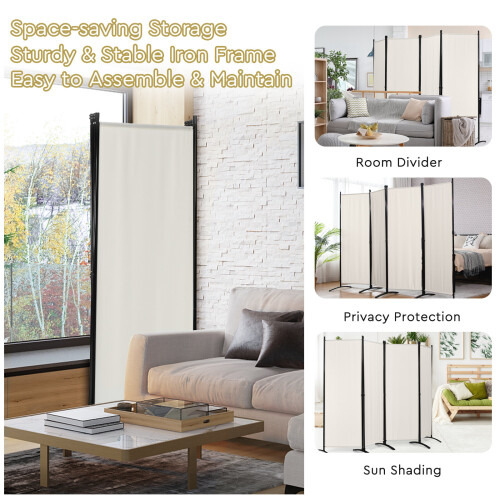 Costway 4-Panel Room Divider 173cm Folding Privacy Screen Portable Fiber Divider 2