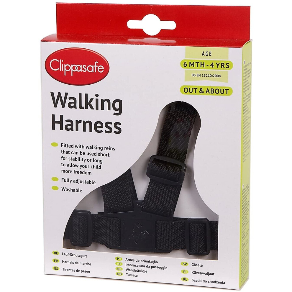 Clippasafe Walking Harness and Reins (Black)