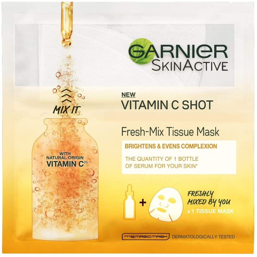 Garnier Fresh-Mix Tissue Mask, Vitamin C Brightening Tissue Face Sheet Shot Mask 33 g