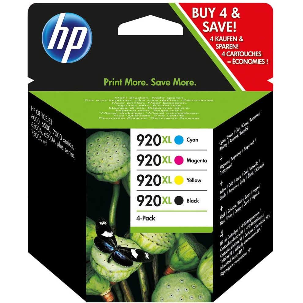 HP C2N92AE 920XL High Yield Original Ink Cartridges, Black/Cyan/Magenta/Yellow, Multipack