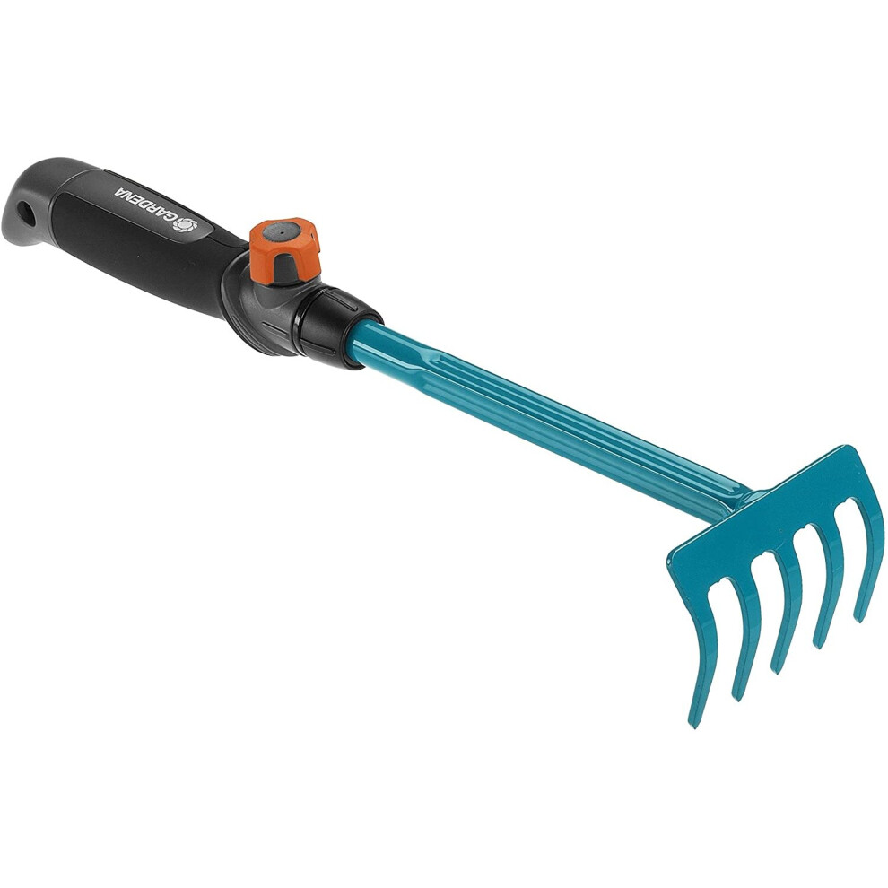 Gardena Combisystem Flower Rake: Five-Tined Hand Rake For Raking And Loosening Soil In Beds And Flower Boxes, 8.5 Cm Working Width, Ergonomic Handle,