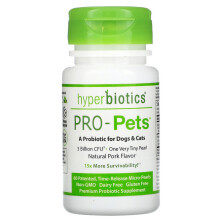 Hyperbiotics, Pro-Pets, Probiotice pentru Câini & Pisici, Carne de Porc Naturală, 3 Miliarde CFU, 60 Micro-Pearle Patentate, Eliberare de Timp