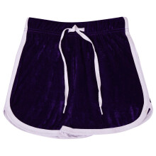 (7-8 Years, Purple) Girls Contrast Taped Gym Sports Velour Purple Shorts